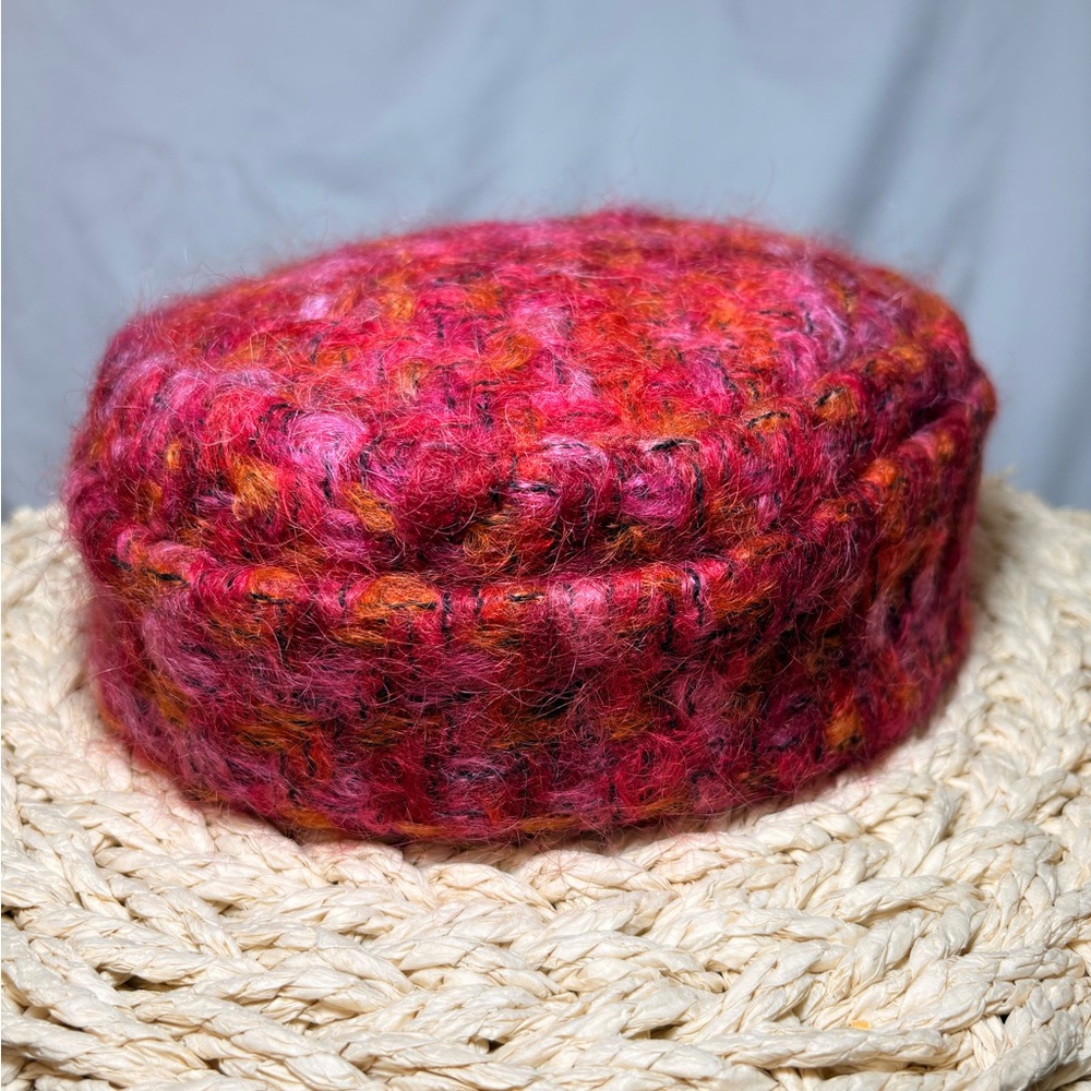 Vintage Foy Wool Beret Pink Red Mohair Textured Hat Parisian Coquette Chic